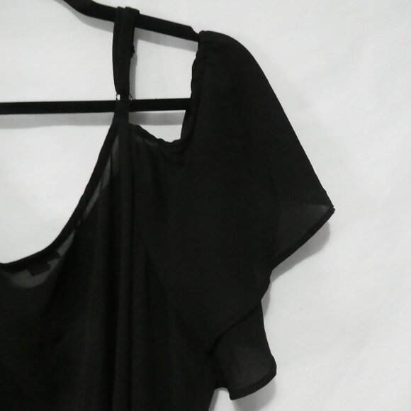 TORRID | size 2 | Chic Black Cold Shoulder Sheer Blouse | Lace Front Design - Picture 11 of 14